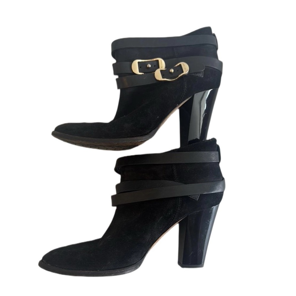 Jimmy Choo Black and Gold Heeled Boots with Straps
